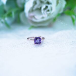 Asscher Cut Amethyst Ring: Rose Gold Sterling Silver, February Birthstone Asscher Cut Amethyst Ring: Rose Gold Sterling Silver, February Birthstone