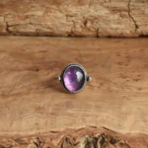 Dainty Amethyst Ring – Sterling Silver, Oval Cabochon Dainty Amethyst Ring – Sterling Silver, Oval Cabochon