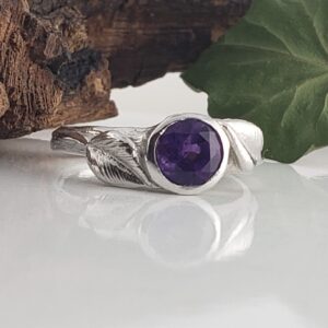 Amethyst Engagement Ring – Leaf And Twig Band, Gemstone Ring Amethyst Engagement Ring – Leaf And Twig Band, Gemstone Ring