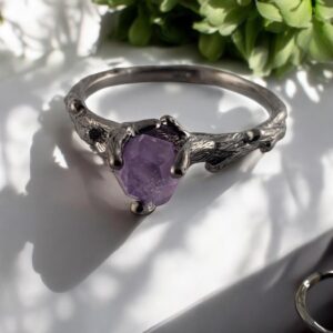 Hand-cut Amethyst Twig Ring, Black Ruthenium 14k Gold Hand-cut Amethyst Twig Ring, Black Ruthenium 14k Gold