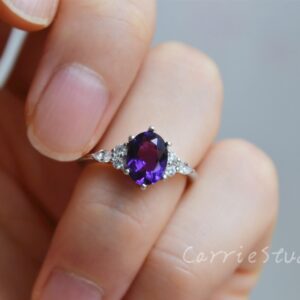 Natural Amethyst Ring /Silver Amethyst Engagement Ring Purple Amethyst Anniversary Ring