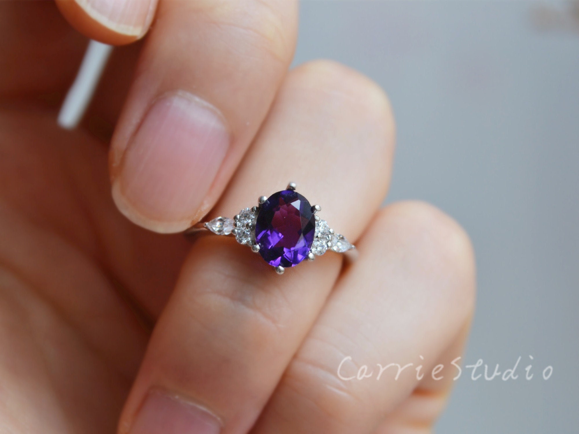 Natural Amethyst Ring /silver Amethyst Engagement Ring Purple Amethyst Anniversary Ring Natural Amethyst Ring /silver Amethyst Engagement Ring Purple Amethyst Anniversary Ring