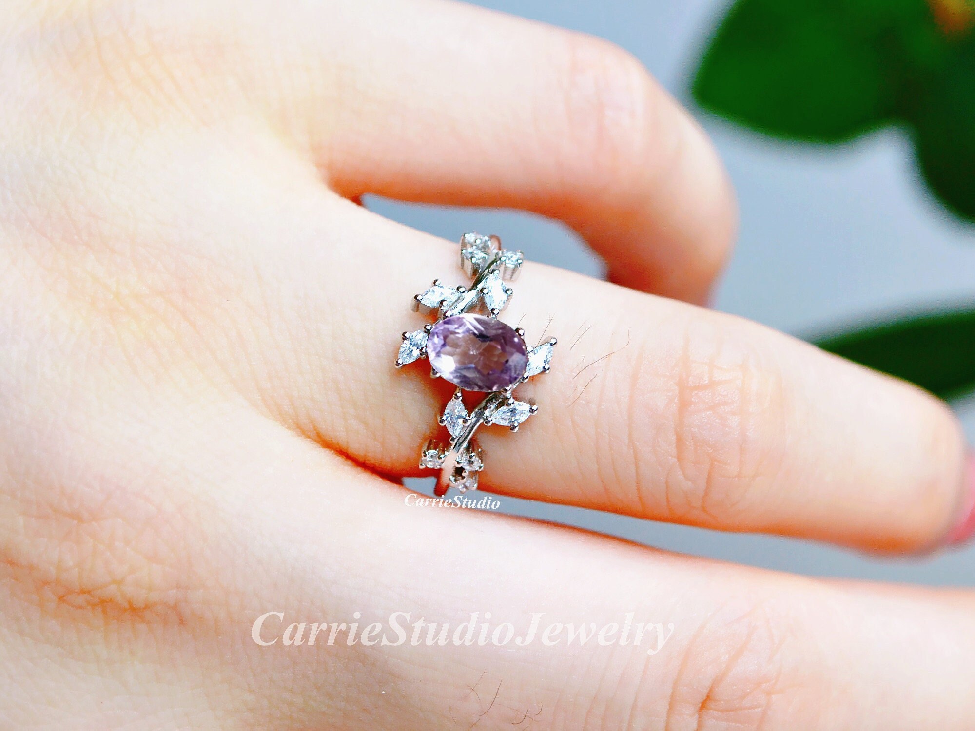 Nature Inspired Lavender Purple Amethyst Ring/silver Leaf Band Light Purple Engagement Ring/oval Purple Gemstone Promise Ring Nature Inspired Lavender Purple Amethyst Ring/silver Leaf Band Light Purple Engagement Ring/oval Purple Gemstone Promise Ring