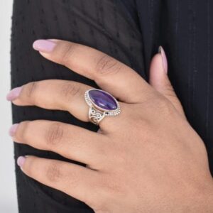 Pre Engagement Silver Ring, 925 Silver Amethyst Ring, Gifts For Fiancee, Designer Band Ring, Long Marquise Silver Ring, Bridesmaid Gifts