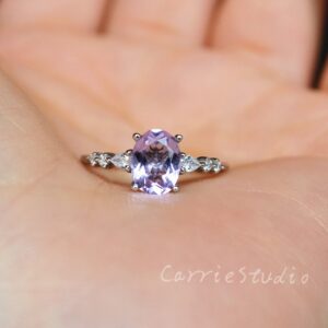 Purple Amethyst Ring/Oval Lavender Amethyst Engagement Ring/Sterling Silver Purple Gemstone Ring/Unique Gift for Her