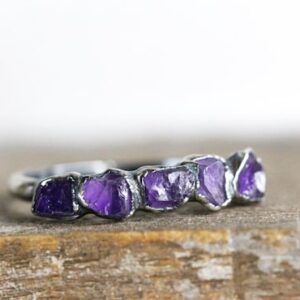 Raw Amethyst Ring - February Birthstone Ring - Multi Stone Stone Ring Raw Amethyst Ring - February Birthstone Ring - Multi Stone Stone Ring