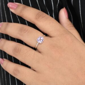 Square Amethyst Ring, 925 Sterling Silver Ring, Natural Amethyst Ring, Handmade Silver Ring, Purple Gemstone Ring, Dainty Ring, Gift Ring