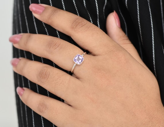 Square Amethyst Ring, 925 Sterling Silver Ring, Natural Amethyst Ring, Handmade Silver Ring, Purple Gemstone Ring, Dainty Ring, Gift Ring