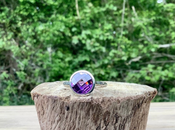 Amethyst Sterling Silver Hammered Band Ring: February Birthstone