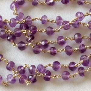3- 3.5mm Amethyst Faceted Rondelle Beads In 925 Silver Wire Wrapped Rosary Style Chain, Amethyst Rosary (1foot To 5feet Options) - Pgpr112 3- 3.5mm Amethyst Faceted Rondelle Beads In 925 Silver Wire Wrapped Rosary Style Chain, Amethyst Rosary (1foot To 5feet Options) - Pgpr112