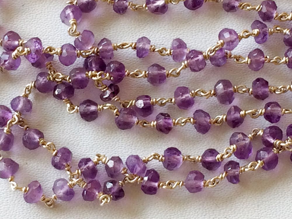 3- 3.5mm Amethyst Faceted Rondelle Beads In 925 Silver Wire Wrapped Rosary Style Chain, Amethyst Rosary (1foot To 5feet Options) - Pgpr112 3- 3.5mm Amethyst Faceted Rondelle Beads In 925 Silver Wire Wrapped Rosary Style Chain, Amethyst Rosary (1foot To 5feet Options) - Pgpr112