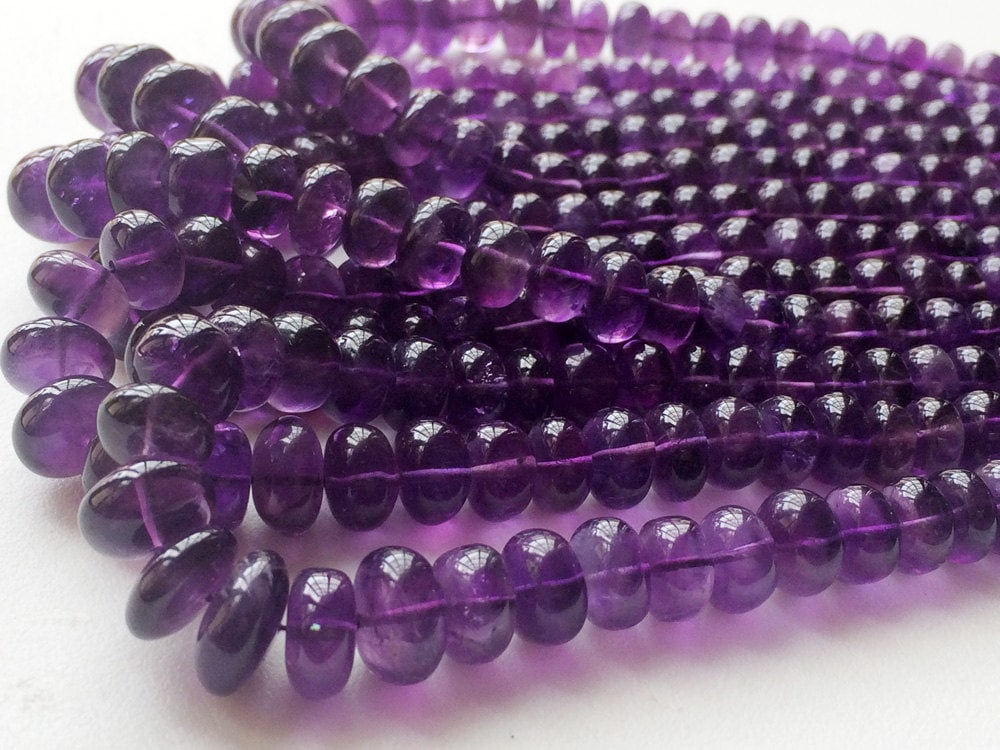7-11mm Amethyst Plain Rondelle Beads, Natural Purple Amethyst Plain Rondelle Beads, Purple Amethyst For Jewelry (7in To 14in Option) - Ram15