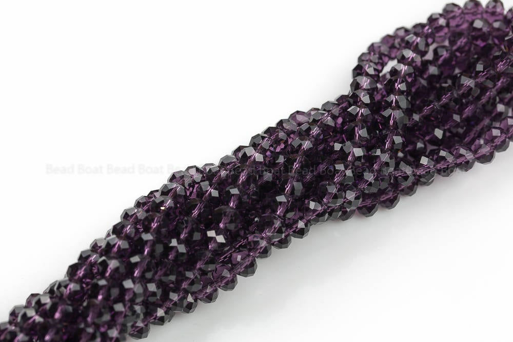 8mm Crystal Rondelle -1 Or 5 Or 10 Strands- Amethyst