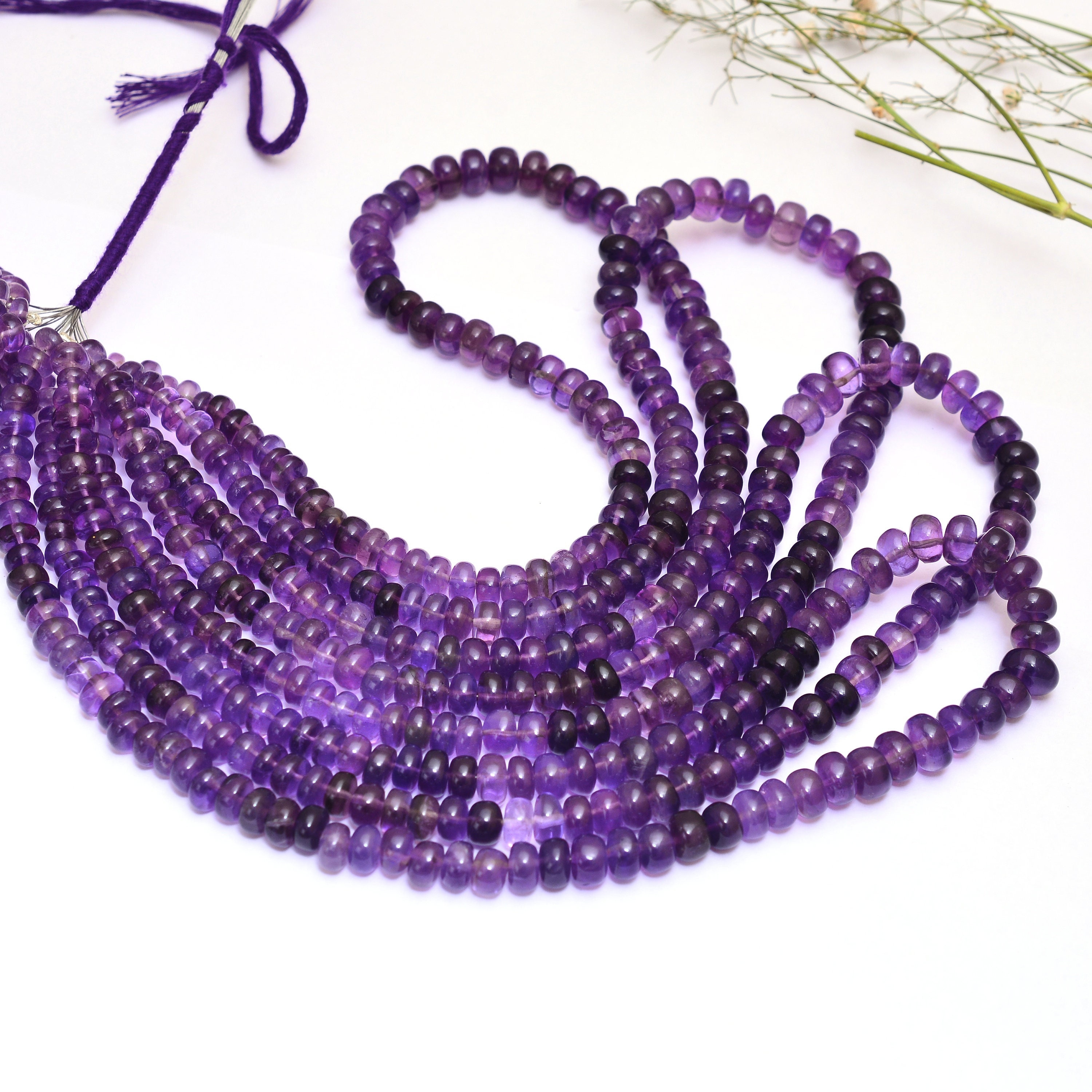 Aaa+ Amethyst 5mm-8mm Graduating Smooth Rondelle Beads | 16inch Strand - 130carats | Natural Multi African Amethyst Gemstone Loose Beads