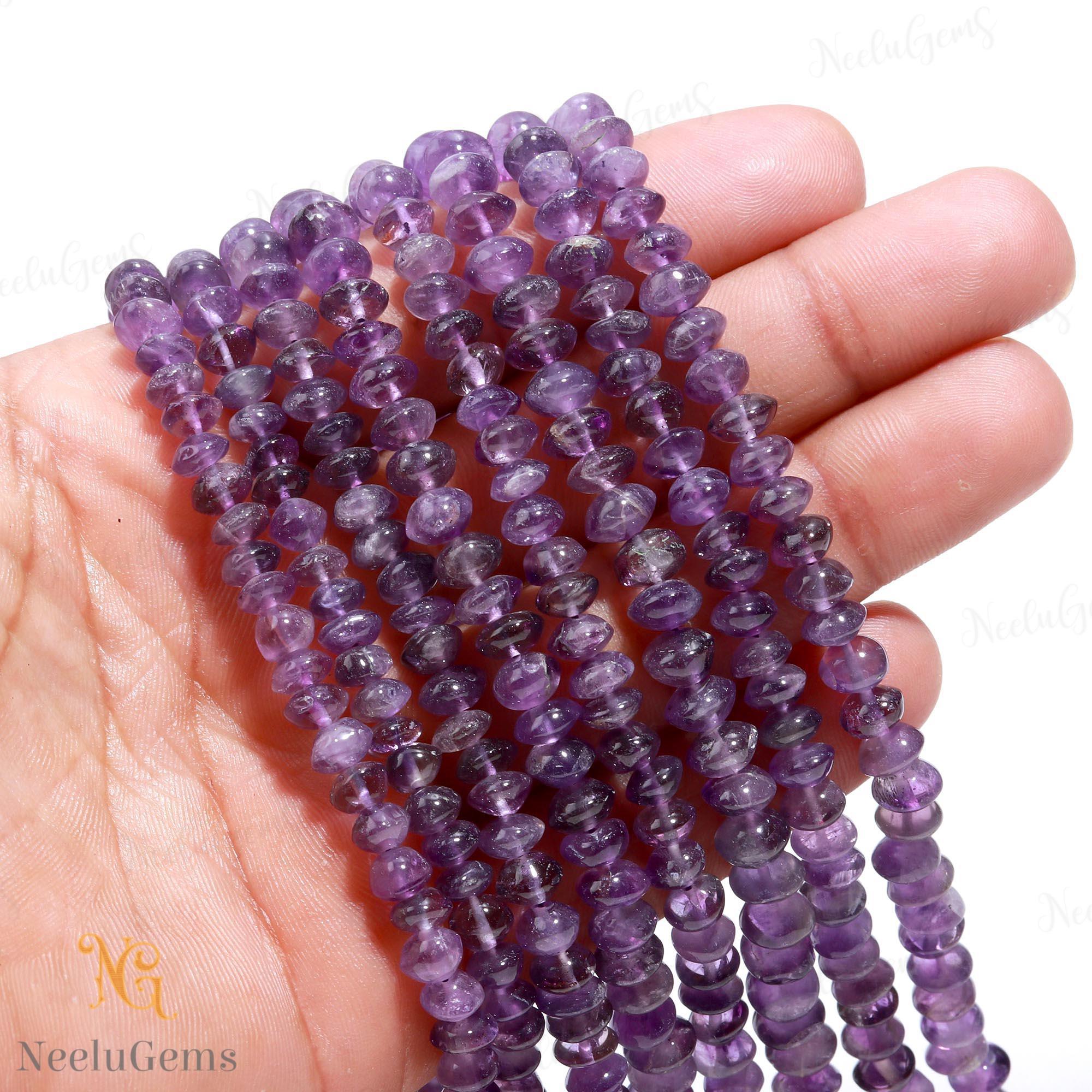 Aaa+ Africian Amethyst Smooth Rondelle Beads,5-6 Mm Natural Amethyst Indian Cut Beads,13" Loose Gemstone Beads For Handmade Jewelry