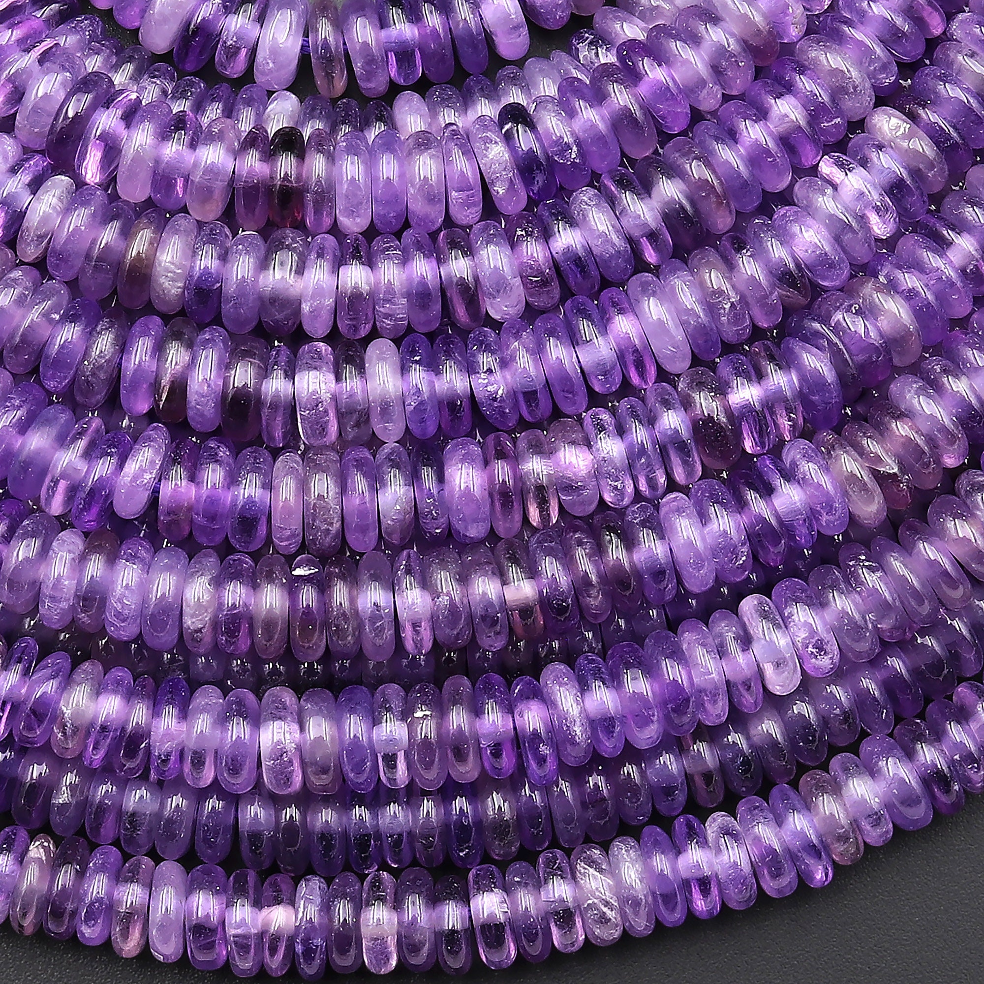 Aaa Natural Amethyst 6mm Smooth Heishi Rondelle Beads 15.5" Strand