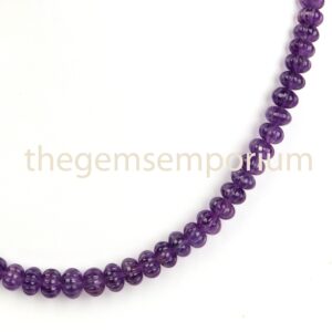 African Amethyst Carved Rondelle Beads, 47cm Strand African Amethyst Carved Rondelle Beads, 47cm Strand