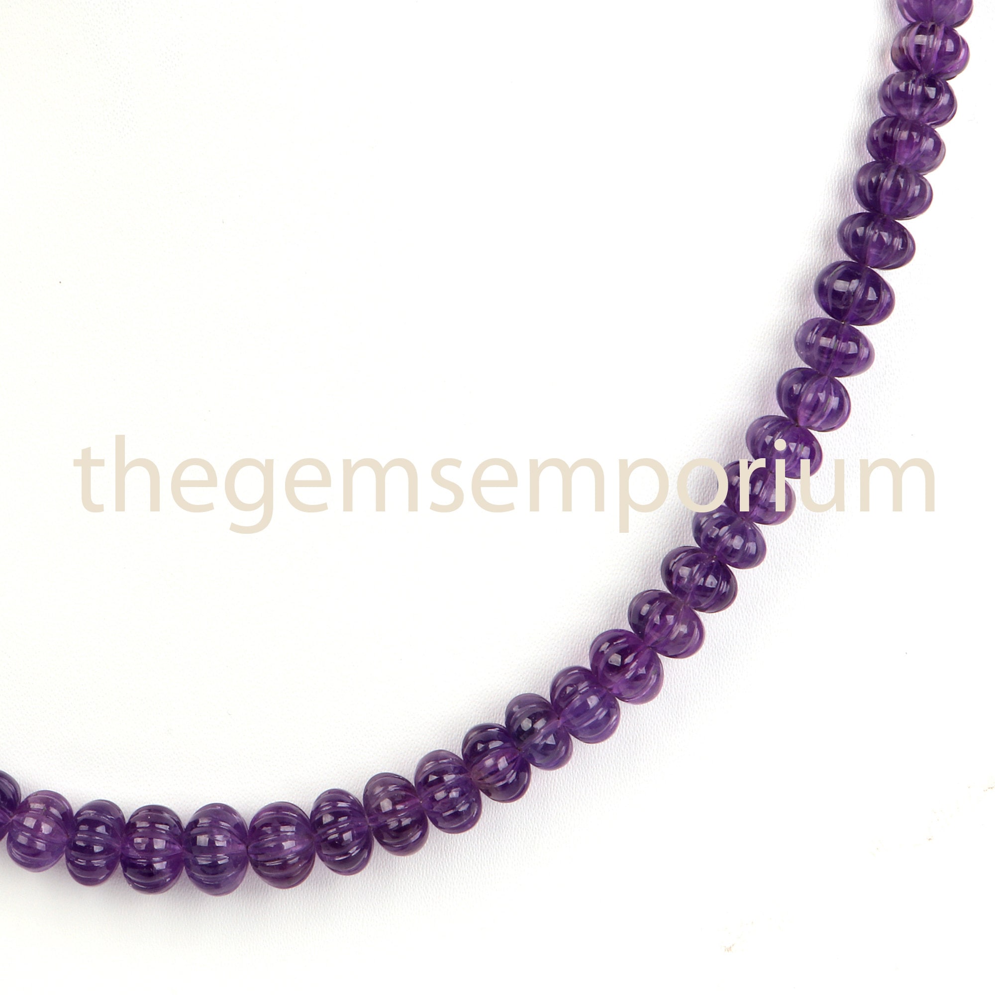 African Amethyst Carved Rondelle Beads, 47cm Strand