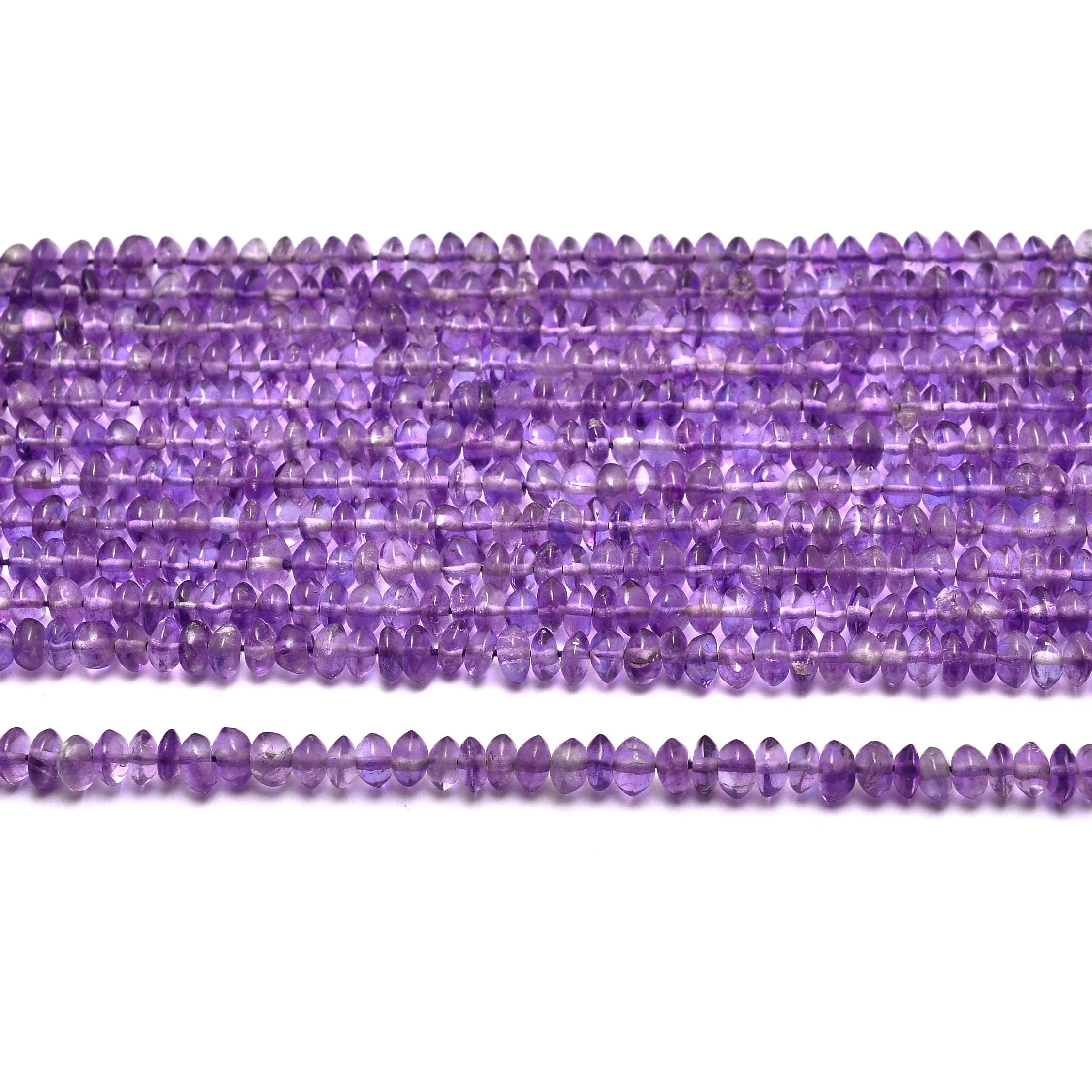 Amethyst Gemstone 4mm-5mm Smooth Saucer Shape Beads | 13inch Strand | Natural African Amethyst Semi Precious Gemstone Spacer Button Rondelle