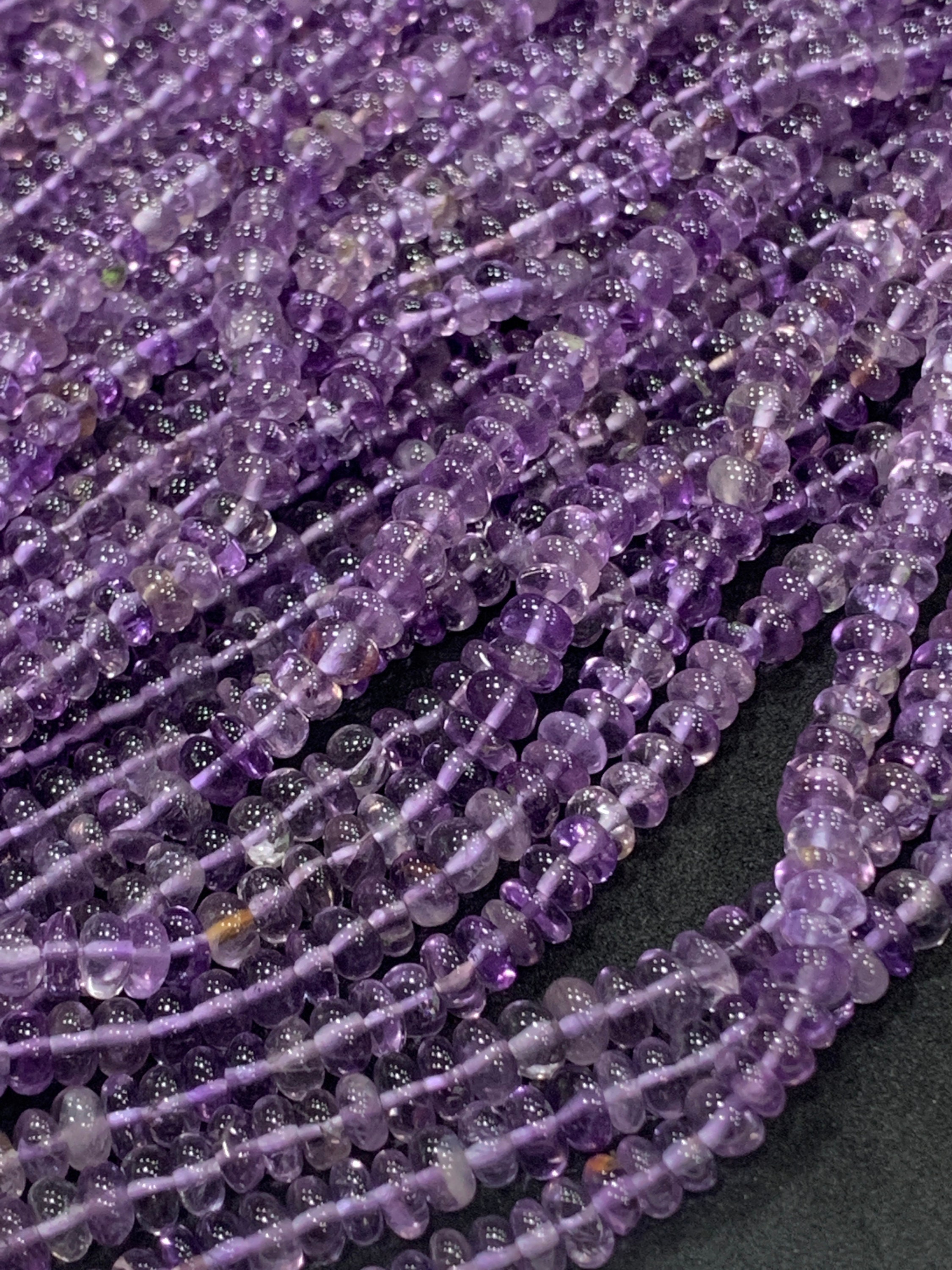 Pack Of 2 Strands | Natural Amethyst Smooth Rondelle Shaped Gemstone Beads |size 4-6 Mm |length 13 Inches Wholesale Purple Amethyst Beads