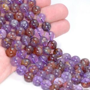 10mm Genuine Amethyst Cacoxenite Inclusions Quartz Rare Gemstone Grade AA Purple Round Loose Beads 7.5 inch Half  Strand (80004746-448)