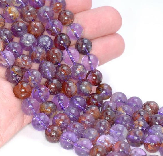 8mm Genuine Amethyst Cacoxenite Inclusions Quartz Rare Gemstone Grade Aa Purple Round Loose Beads 7.5 Inch Half Strand (80004775-448)
