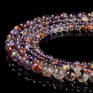 Auralite 23 Cacoxenite Amethyst Quartz Gemstone Grade AAA Round 6MM 7MM 8MM 9MM Loose Beads BULK LOT 1,2,6,12 and 50 (D582)
