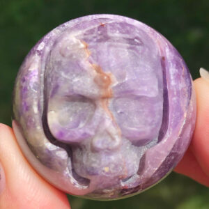 1.5 In Chevron Amethyst Skull Carved Sphere, February Birthstone Gift #2