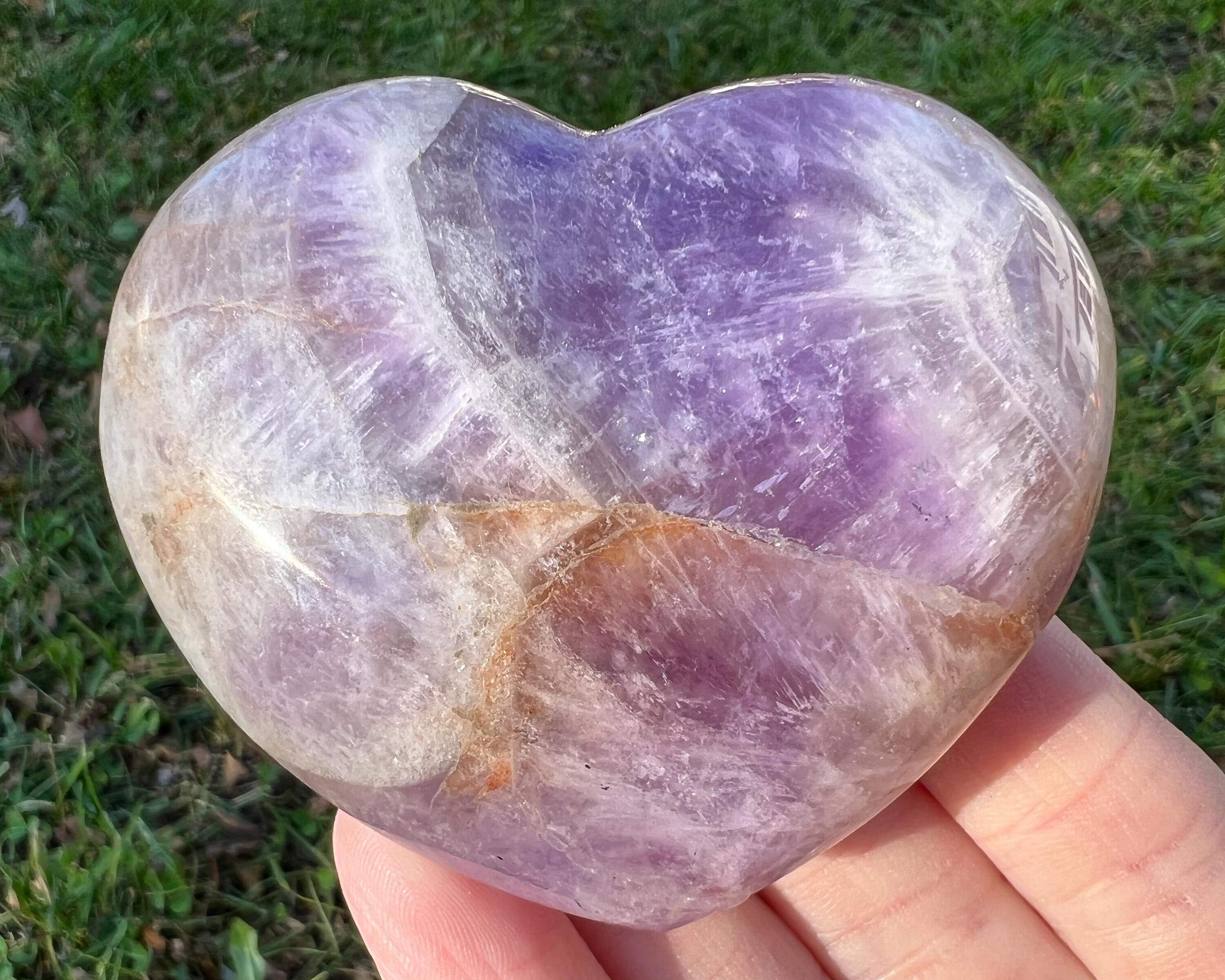2.8" Chevron Amethyst Heart, Bright Purple And White Banded Gemstone Crystal Heart, Birthday , Witchy Gift For Girlfriend #5