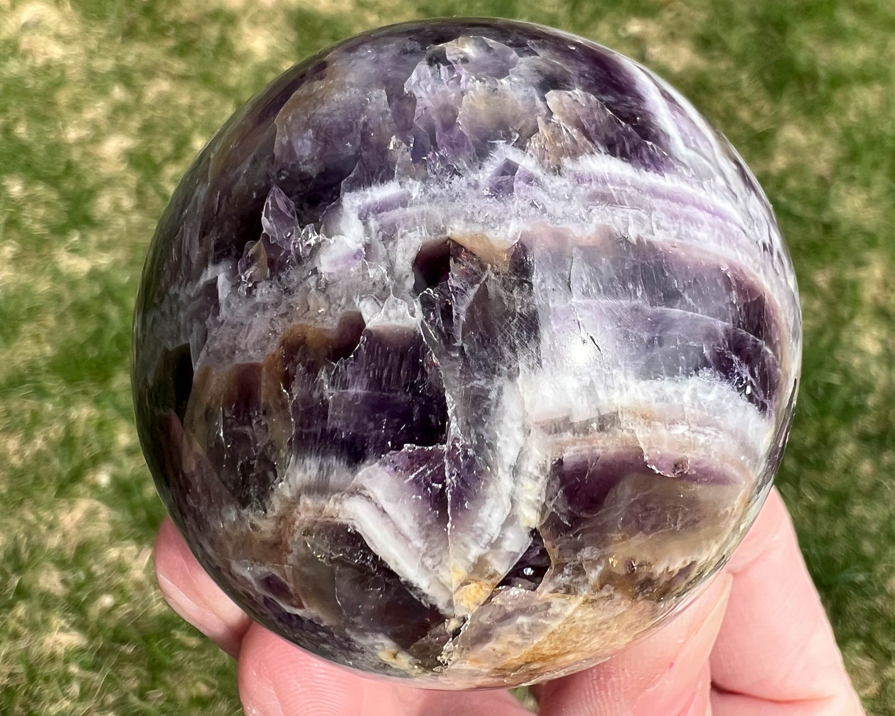 2.2" Chevron Amethyst Sphere With Rainbows, Banded Purple Crystal Ball, Dream Amethyst #3