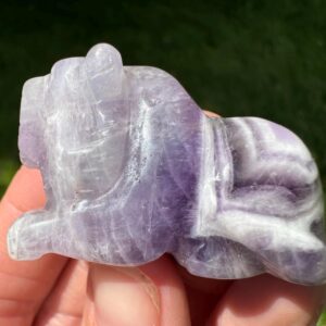 Chevron Amethyst Lion Figurine: Crystal Cat Carving, February Birthstone #2 Chevron Amethyst Lion Figurine: Crystal Cat Carving, February Birthstone #2