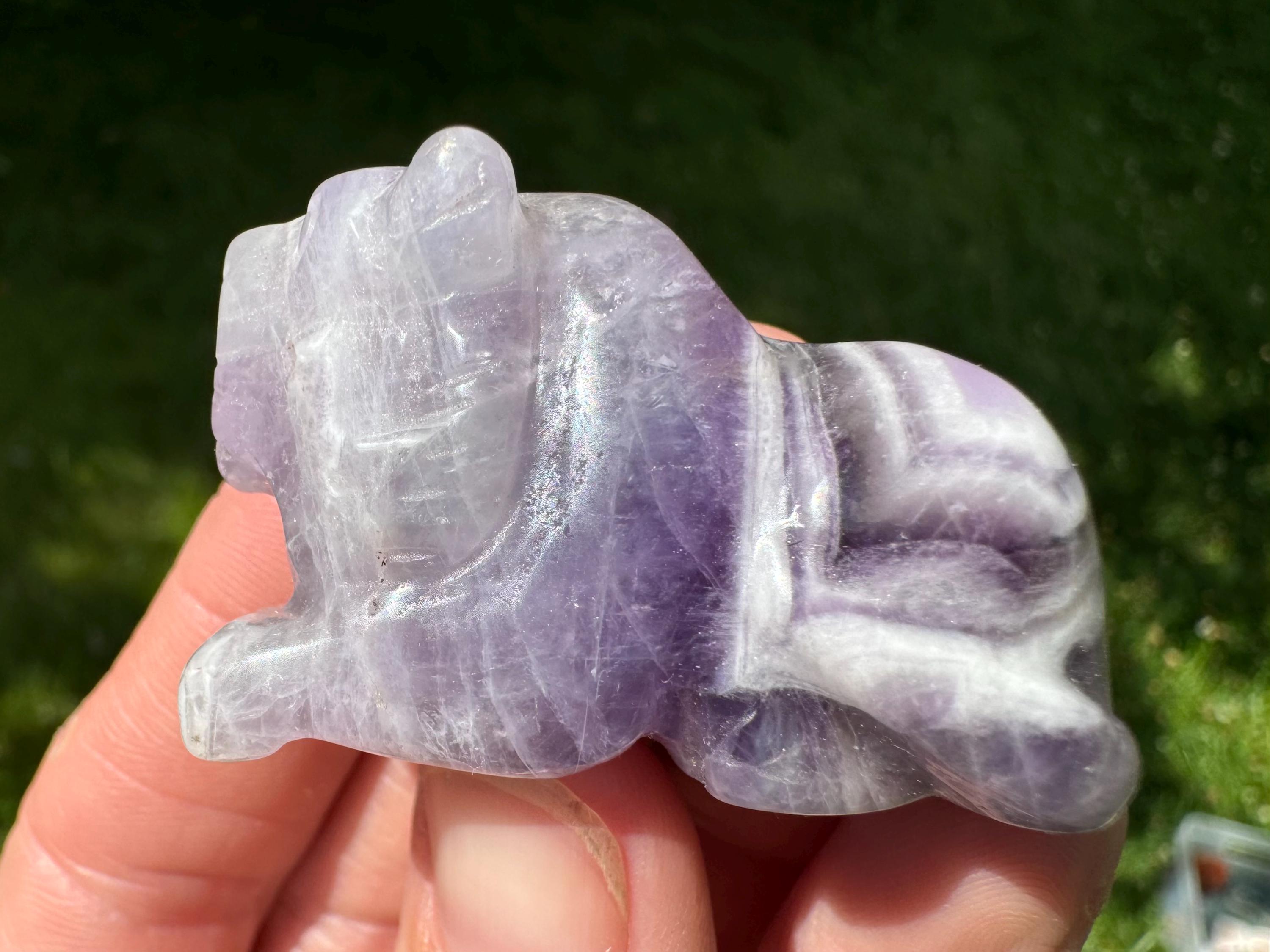 Chevron Amethyst Lion Figurine: Crystal Cat Carving, February Birthstone #2 Chevron Amethyst Lion Figurine: Crystal Cat Carving, February Birthstone #2