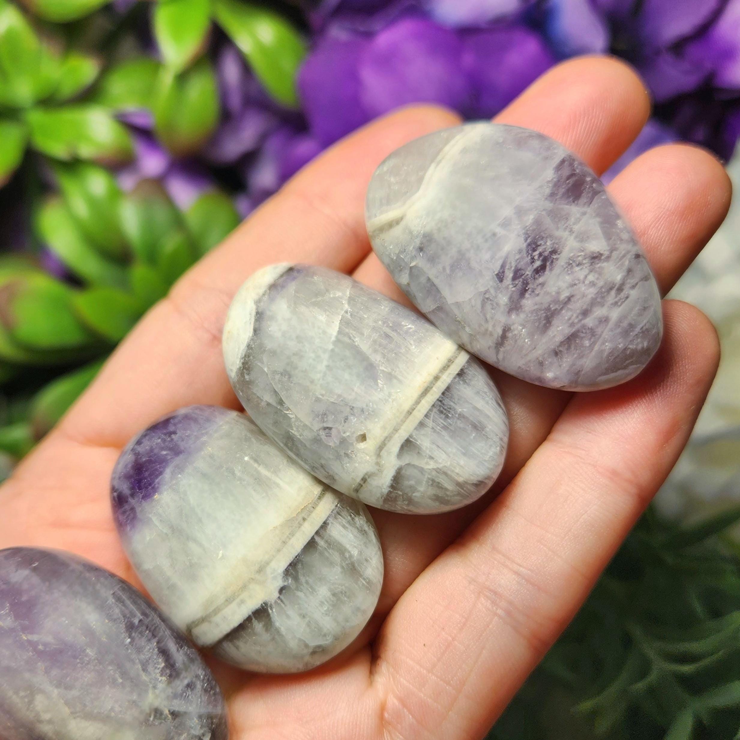 Chevron Amethyst Palm Stone: Polished Lavender Amethyst Tumble