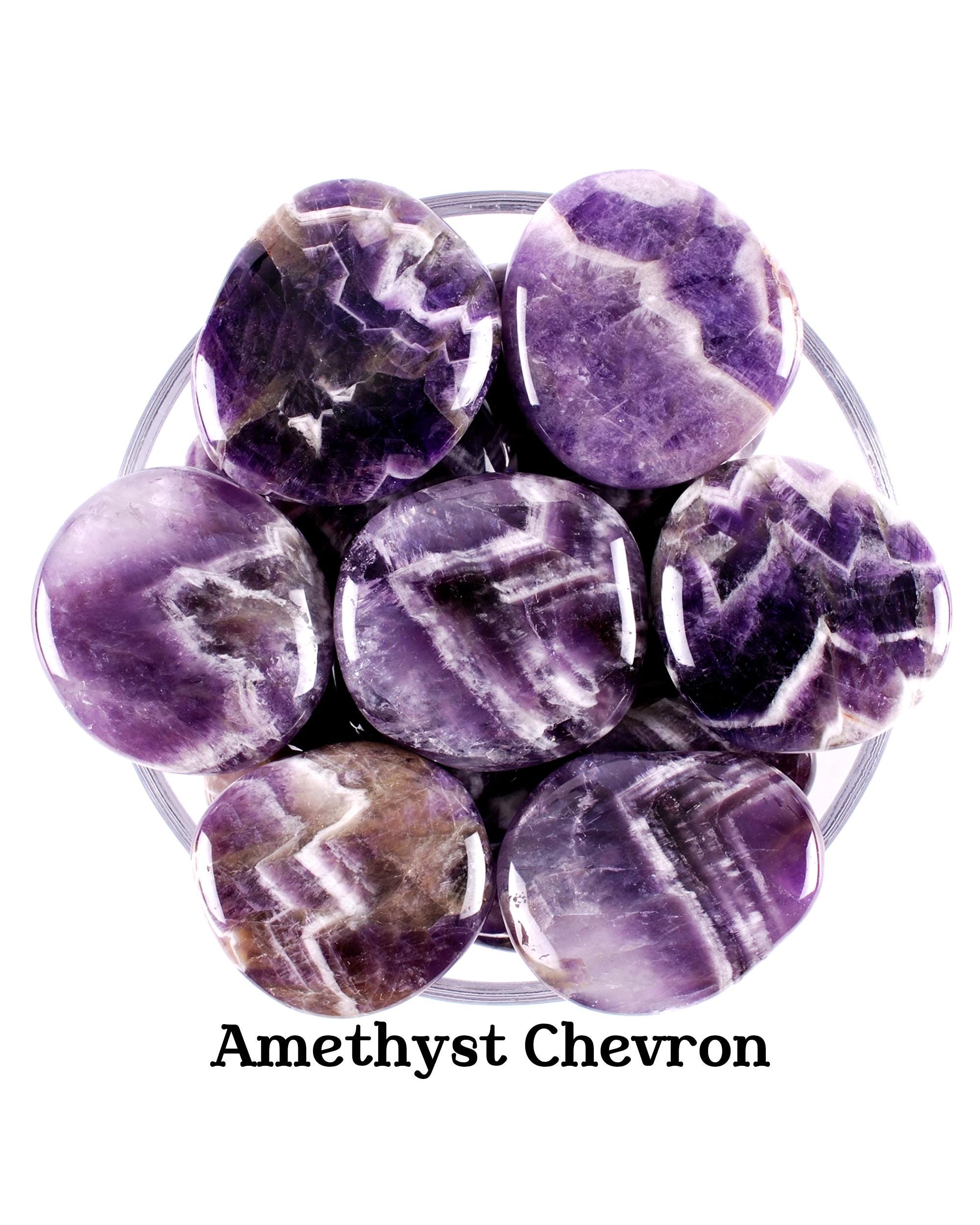 Amethyst Chevron Palm Stone, Polished Banded Purple Crystal, Spiritual Growth Gemstone