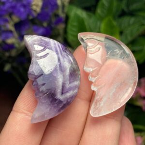 Crystal Crescent Moon Carving: Quartz Or Amethyst Crystal