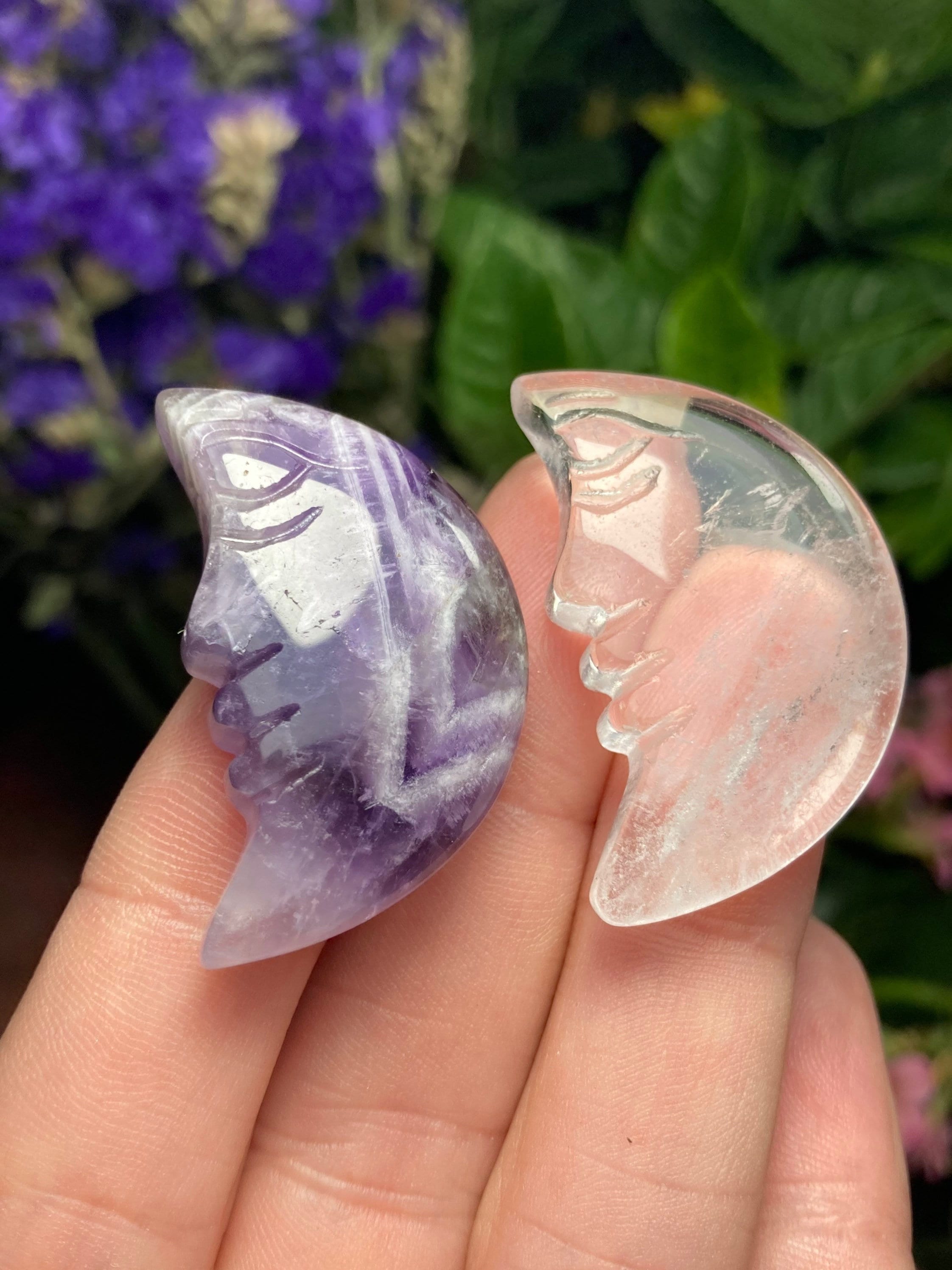 Crystal Crescent Moon Carving: Quartz Or Amethyst Crystal