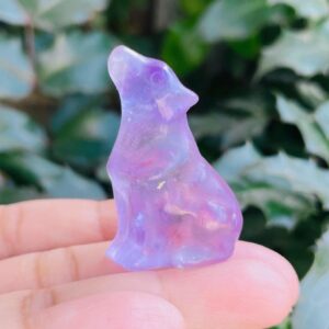Amethyst Crystal Wolf Carving: Natural Gemstone Animal Figurine (41*26mm) 22.9g