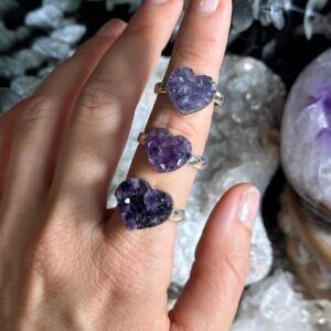 Amethyst Druzy Heart .925 Sterling Silver Ring