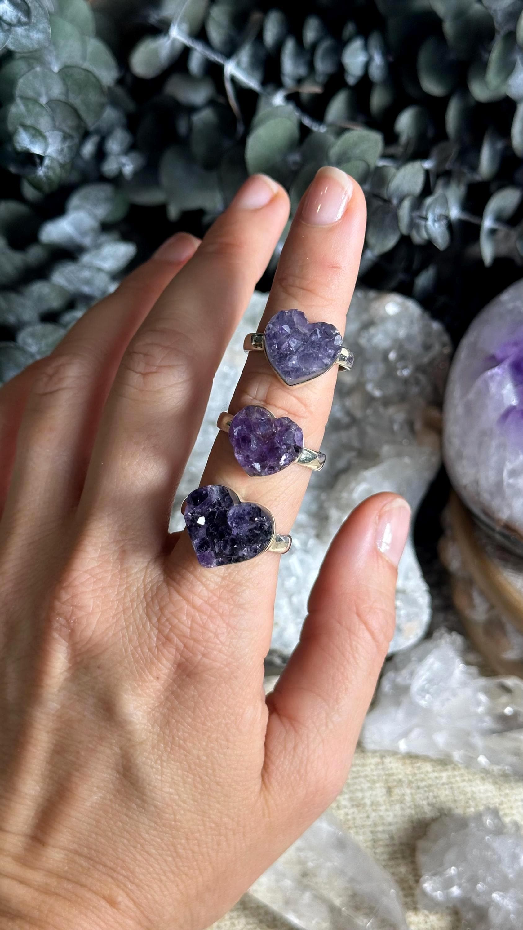 Amethyst Druzy Heart .925 Sterling Silver Ring