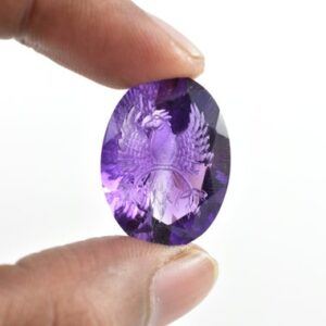 Hand Engraved Amethyst, Parrot Carving, 25.55 ct Natural Gemstone