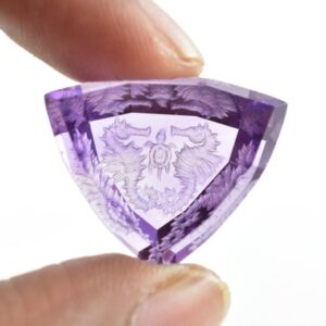 Hand Engraved Amethyst, Sea Horse and Turtle Carving, 32.7ct