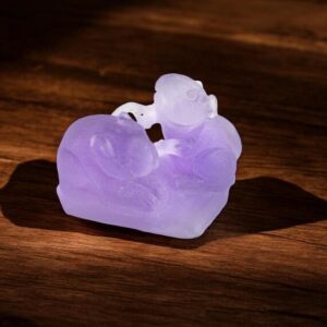 Handmade Amethyst Mouse Pair Carving, February Birthstone Decor