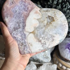 Large Pink Amethyst Heart: Druzy Fossil Mineral, 7.5"