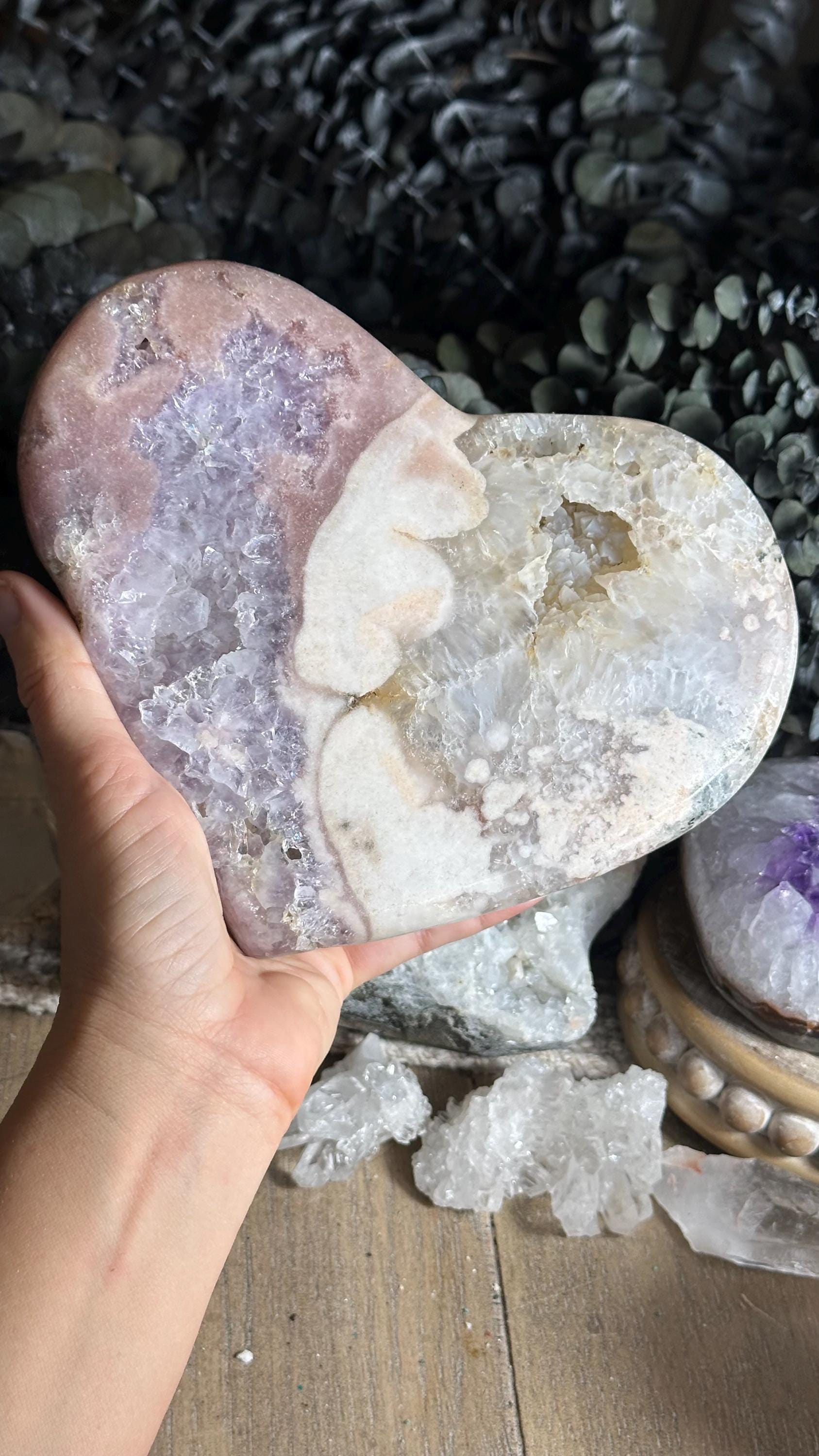 Large Pink Amethyst Heart: Druzy Fossil Mineral, 7.5" Large Pink Amethyst Heart: Druzy Fossil Mineral, 7.5"