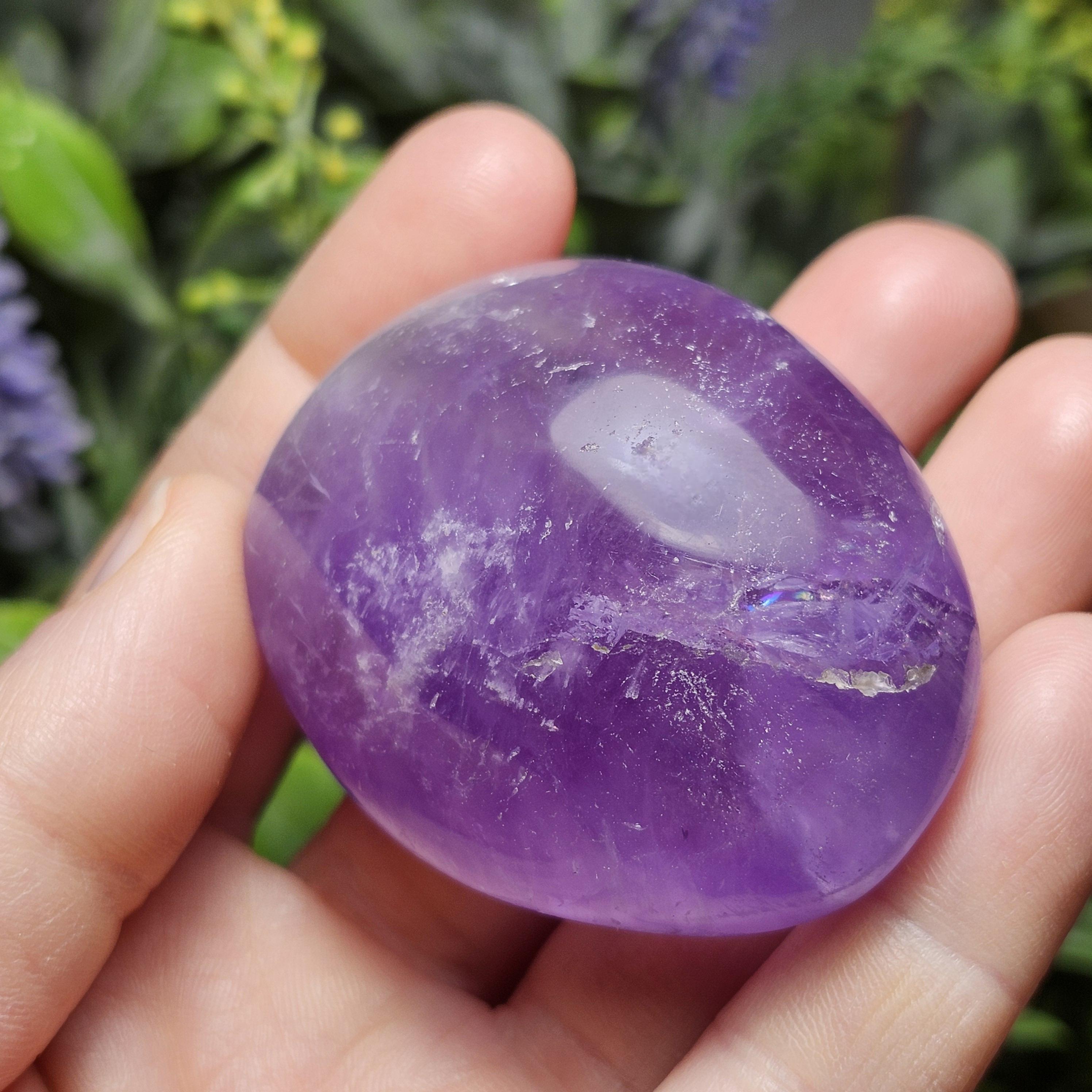 Polished Amethyst Palm Stone: Natural Crystal Carving