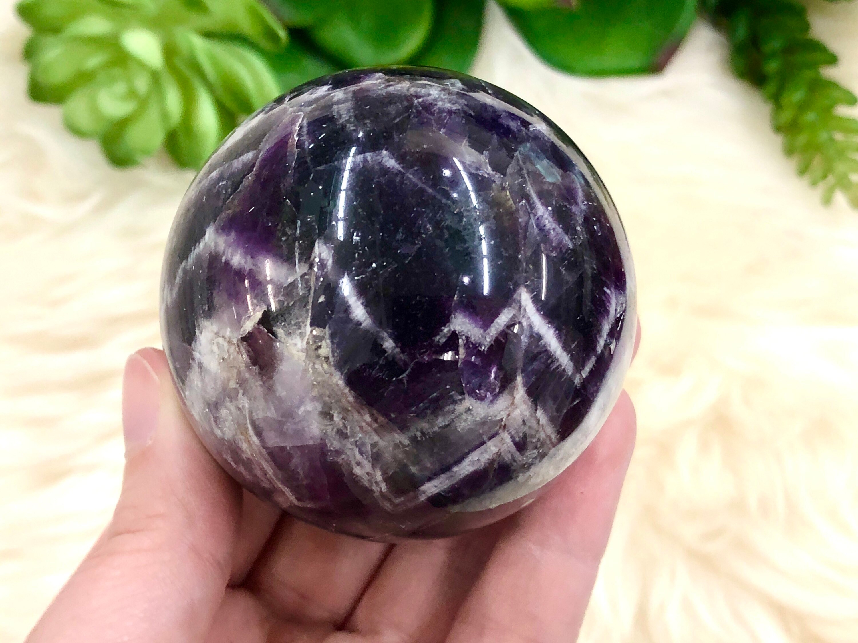 Amethyst Sphere 58mm Jn - Chevron Amethyst - Third Eye Crown Chakra - Amethyst Crystal - Crystal Grid - Meditation Stone - Dream Amethyst
