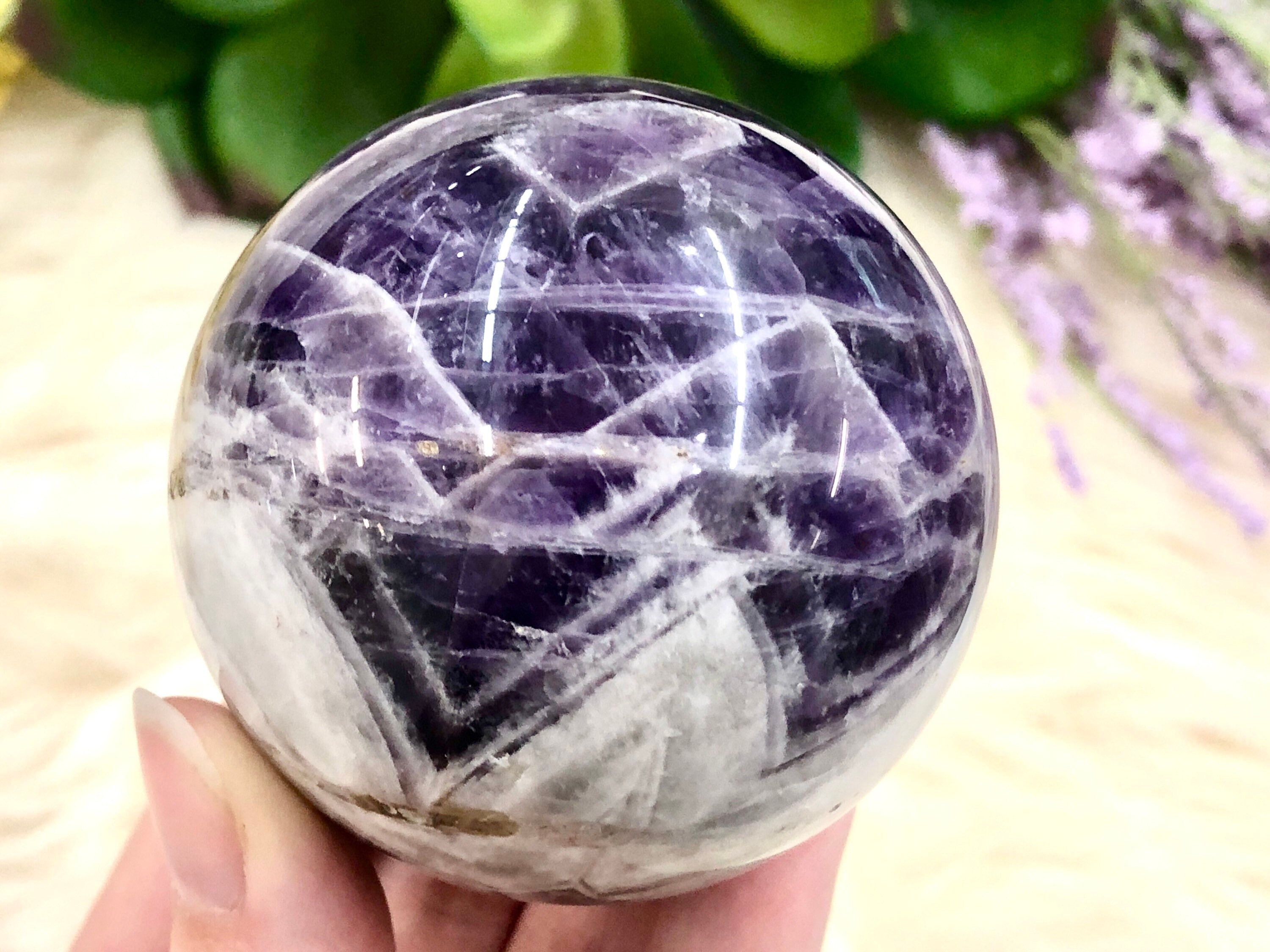 Amethyst Sphere 60mm Pg - Chevron Amethyst - Third Eye Crown Chakra - Amethyst Crystal - Crystal Grid - Meditation Stone - Dream Amethyst