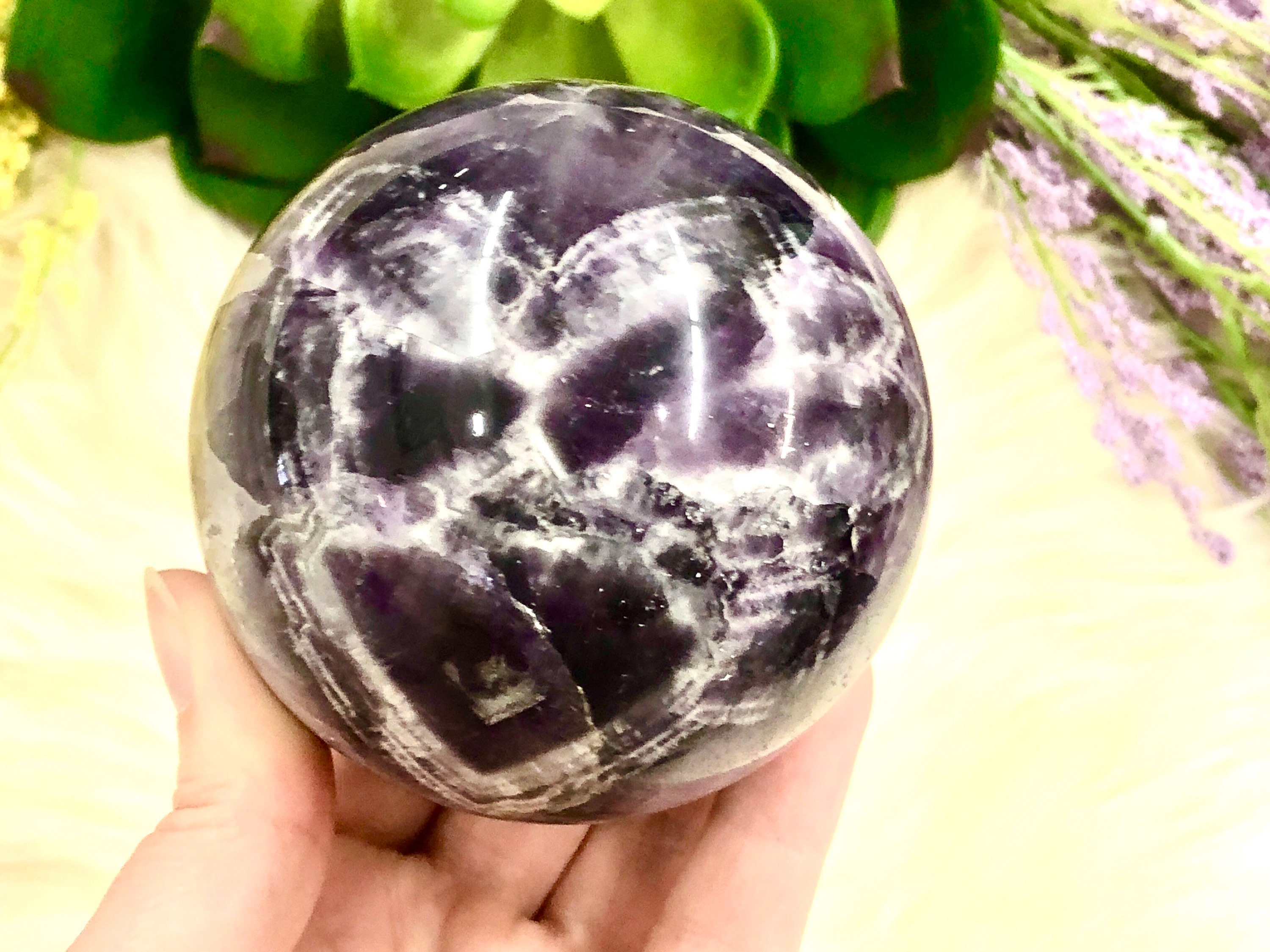 Amethyst Sphere 75mm Lx - Third Eye And Crown Chakra Stone - Amethyst Crystal - Crystal Grid - Meditation Stone - Altar Decor