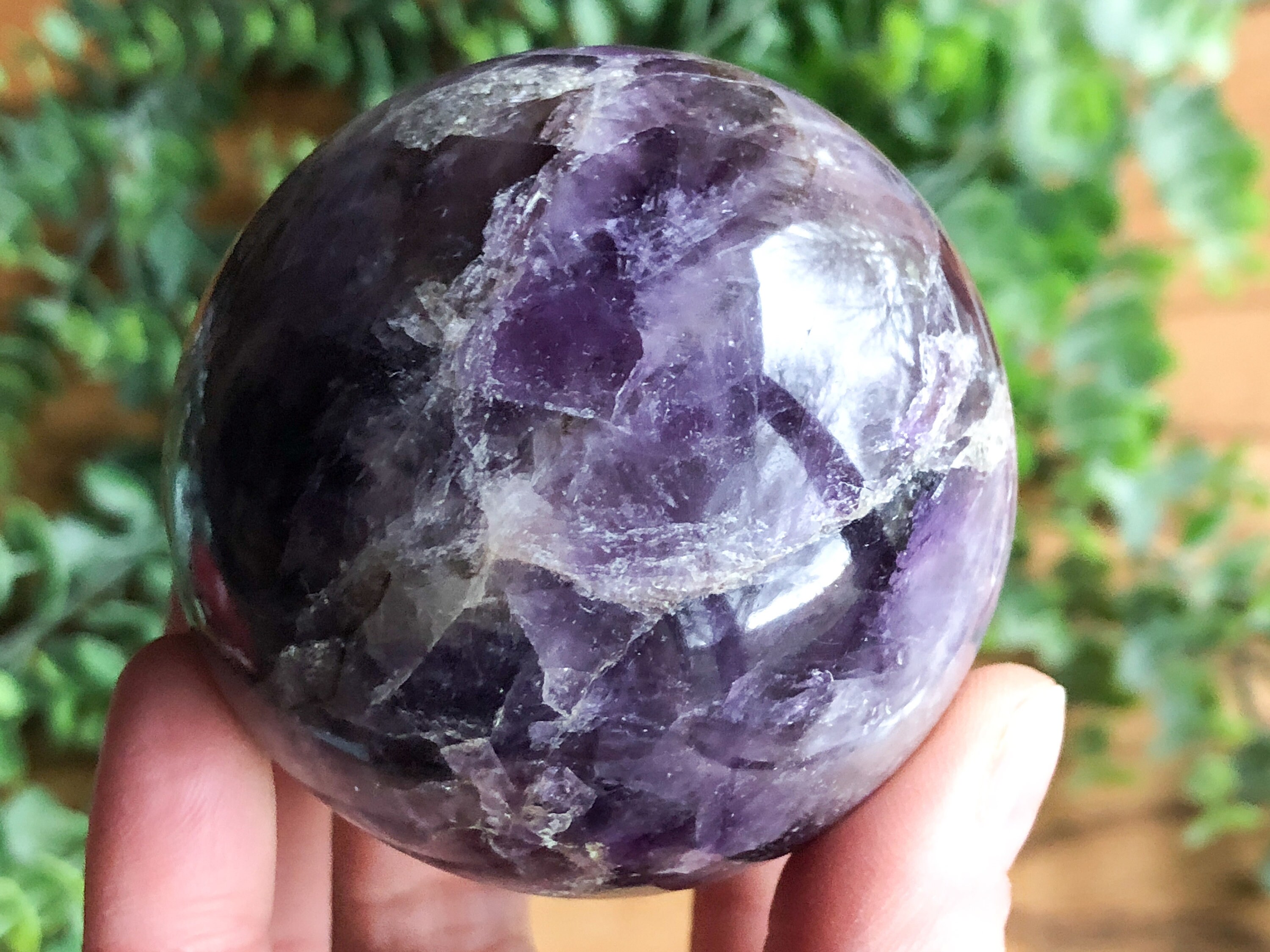 Amethyst Sphere With Inclusion 62mm Aef - Third Eye And Crown Chakra - Crystal Grid - Meditation Stone - Massage Stone - Altar Decor