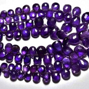 Superb African Amethyst Briolette Beads - 7 inches,Natural Amethyst Faceted Pear Briolettes,Super Quality - Size is 5x8-9x13mm #803